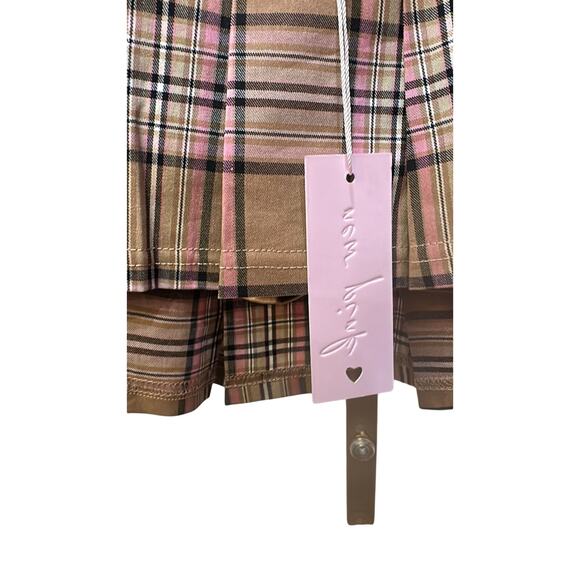 Dolls Kill New Pink Plaid Brown Pink Micro Mini Skort SMALL - Picture 2 of 5